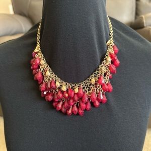 Red Stone Bib Style Statement Necklace